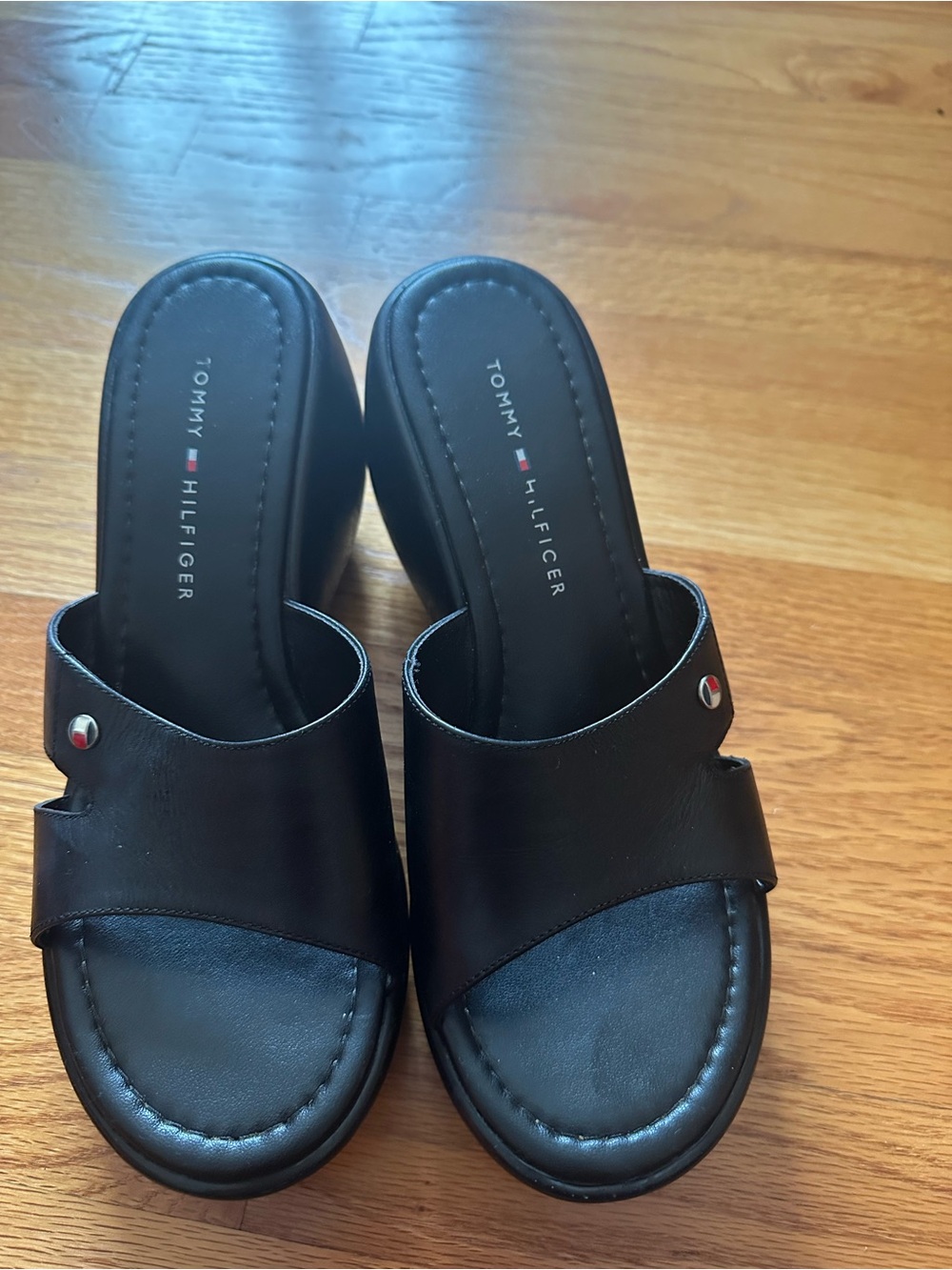 Tommy Hilfiger Black Slip-On Wedge Mules